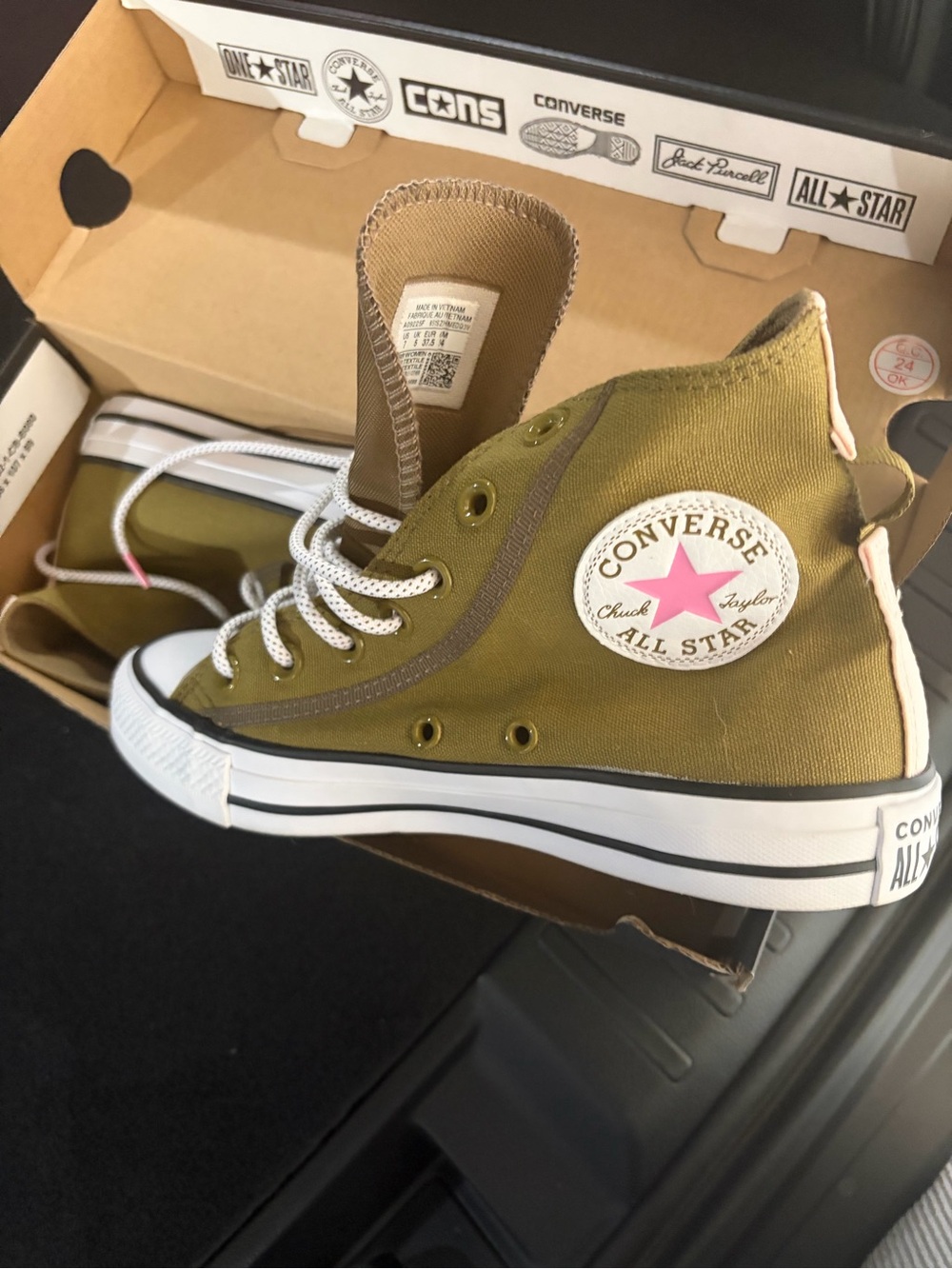 Converse Women’s High Top Sneakers - Olive Green with Pink Star